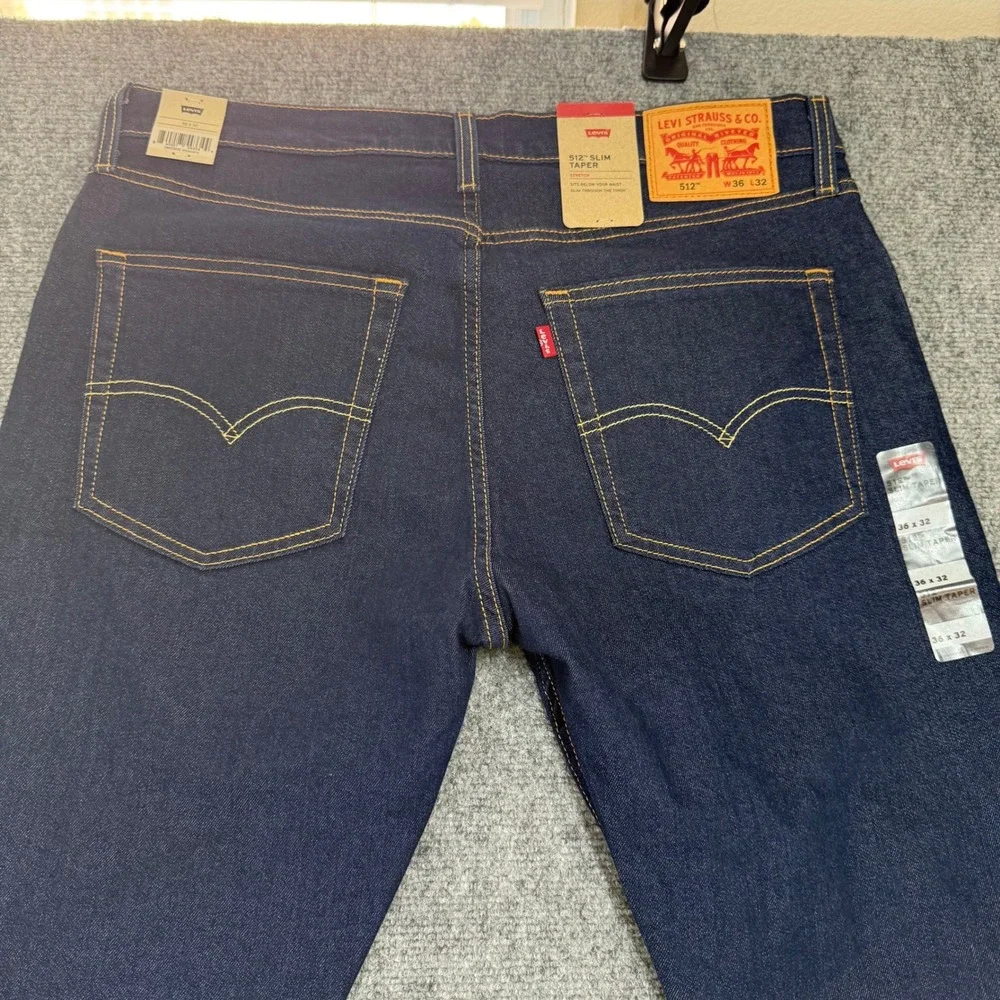 Levi's 512 Slim Taper Jeans Irregular Dark Indigo Blue Size 36 x 32